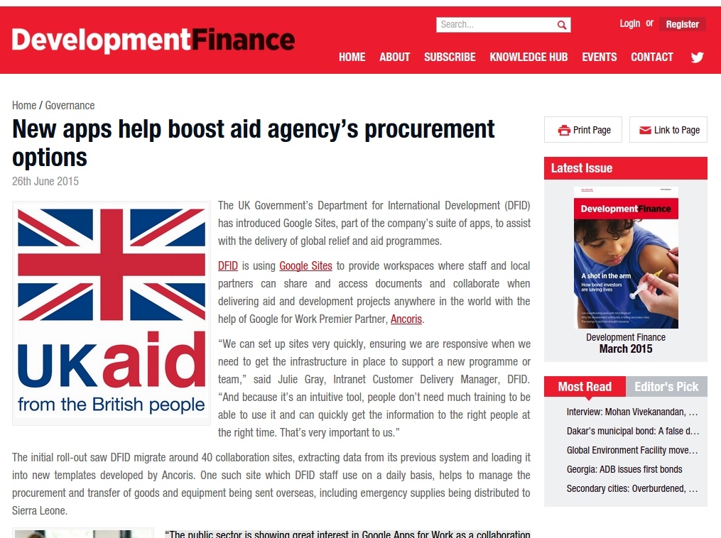 Development finance article featuring Ancoris