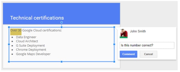 Add comments directly to selected text in Google Slides