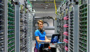 Woman in secure Google Cloud Data Centre