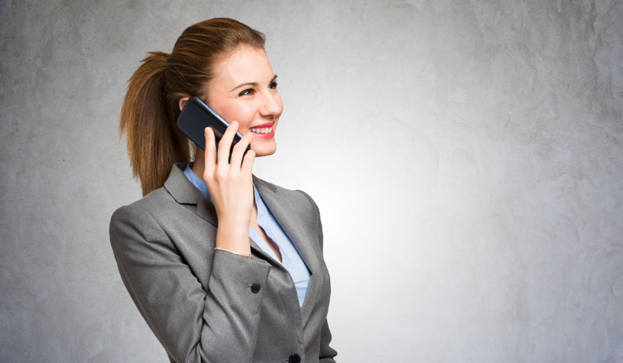 Woman using Google Voice on her phone
