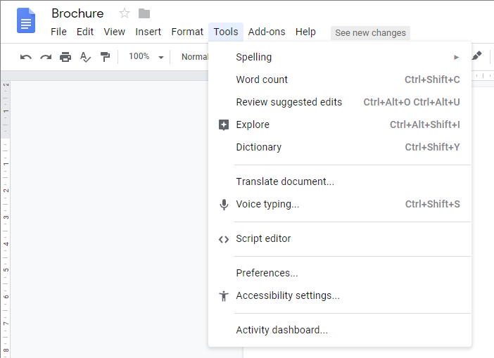 Quicker access to accessibility settings in Google Docs