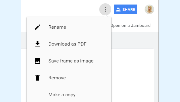 Google Jamboard share options