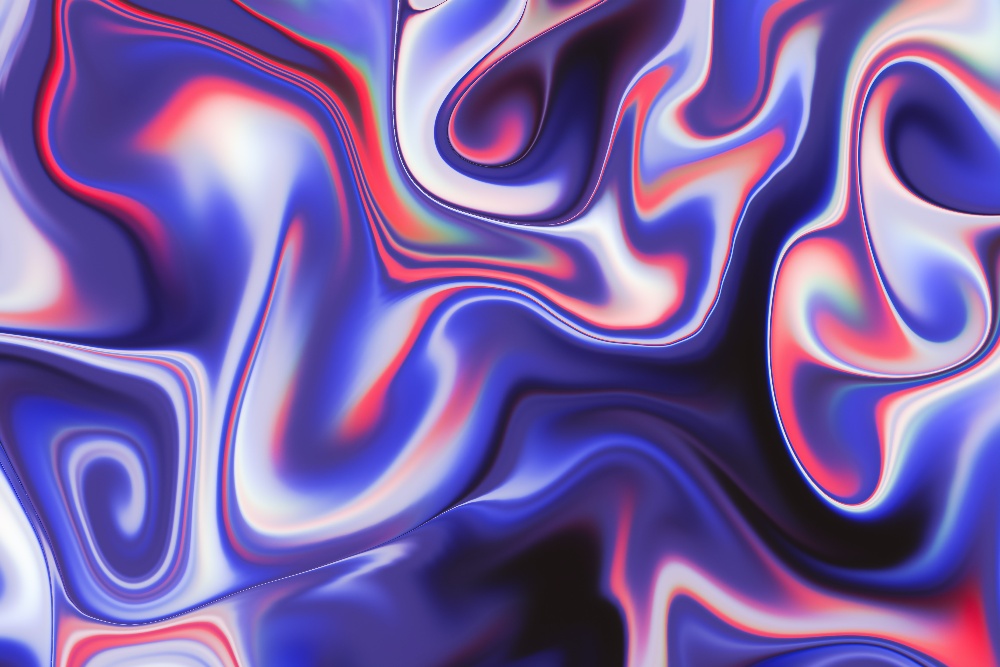 Graphic of purple, red and white swirls